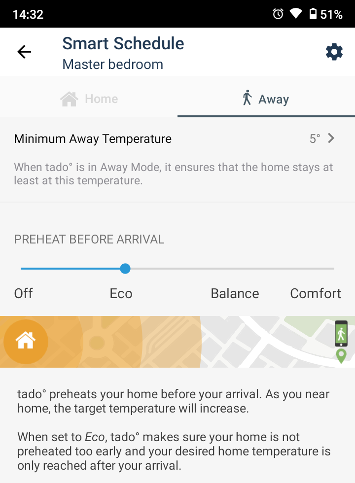 Tado screenshot showing a zone's away mode set to Eco
