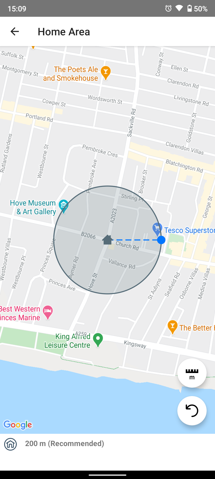 Tado screenshot showing the home area on a map